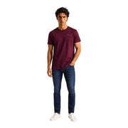 Maroon Tommy Hilfiger Jeans men short-sleeved t-shirt with subtle embroidered logo on the chest