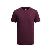 Maroon tommy hilfiger jeans men t-shirt with subtle white chest logo and matching brand tag at the collar
