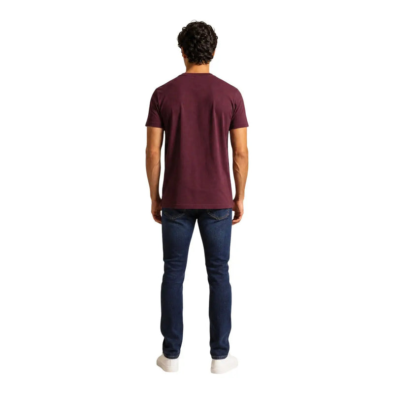 Tommy Hilfiger Jeans men t-shirt in maroon cotton with simple crew neck and short sleeves