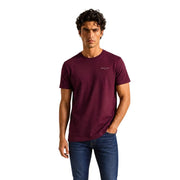 Maroon cotton crewneck t-shirt with small white logo on left chest from Tommy Hilfiger Jeans men collection