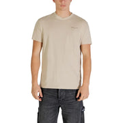 Beige Tommy Hilfiger Jeans hommes t-shirt à manches courtes et logo brodé discret sur la poitrine