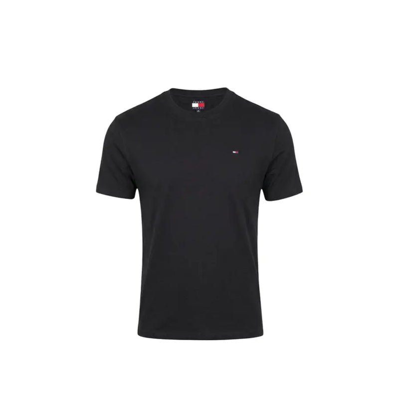 Tommy Hilfiger Jeans T-shirt noir à manches courtes et col rond pour homme t-shirt avec un petit logo drapeau brodé sur la poitrine gauche