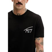 Jeans noirs Tommy Hilfiger pour hommes t-shirt avec un logo brodé blanc sur la poitrine en coton