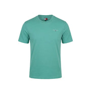 Teal tommy hilfiger jeans men t-shirt with short sleeves embroidered logo and classic crew neck design