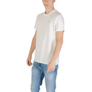 Weißer Baumwoll-Rundhalsausschnitt t-shirt mit kleinem gesticktem Logo auf der linken Brustseite von Tommy Hilfiger Jeans Herrenkollektion