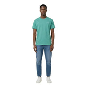 Tommy Hilfiger Jeans men t-shirt in teal cotton with short sleeves and a subtle embroidered logo on the left chest