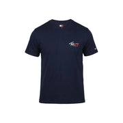 Navy blue Tommy Hilfiger Jeans men t-shirt with white and red embroidered logo on the chest