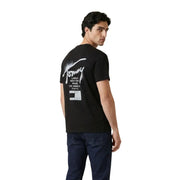 Noir Tommy Hilfiger Jeans t-shirt vêtements décontractés pour hommes avec logo graffiti blanc et noms de villes imprimés en dessous