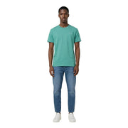 Tommy Hilfiger Jeans men t-shirt in teal cotton with short sleeves and a subtle embroidered logo on the left chest