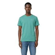Teal tommy hilfiger jeans men t-shirt with crew neck and subtle white logo on the left chest for casual wear