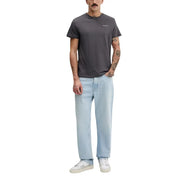 Tommy Hilfiger Jeans men t-shirt dark gray short-sleeved cotton crew neck with small white logo on left chest