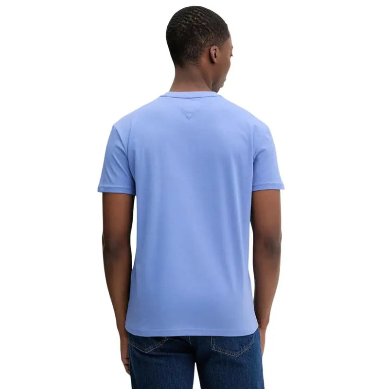 Tommy Hilfiger Jeans men t shirt light blue short-sleeved organic cotton with subtle triangular logo at neckline