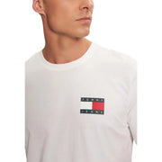 White Tommy Hilfiger Jeans men t-shirt featuring a classic logo patch on the chest in cotton material