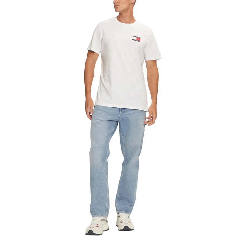 Tommy Hilfiger Jeans men t-shirt in white cotton with a small logo on the left chest