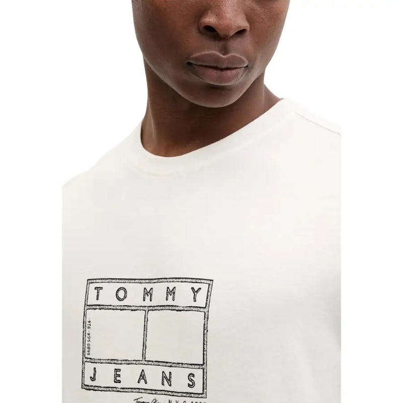 Tommy Hilfiger jeans men t shirt white organic cotton with black graphic logo featuring brand box design