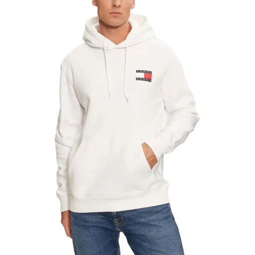 Men’s white hooded sweatshirt with front pouch pocket from Tommy Hilfiger Jeans