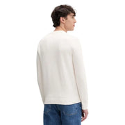 Tommy Hilfiger Jeans Herren-Strickpullover in Creme mit geripptem Rundhalsausschnitt und Bündchen aus Bio-Baumwolle