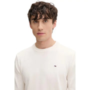 Weißer, langärmeliger Strickpullover mit Rundhalsausschnitt und kleinem Tommy Hilfiger Logo aus Bio-Baumwolle für Herren