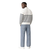 Tommy Hilfiger Jeans men white organic cotton sweatshirt featuring a cream knit with black stripes and ribbed cuffs