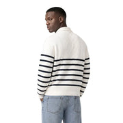 White organic cotton sweatshirt by Tommy Hilfiger Jeans men featuring black stripes and diamond-patterned back panel