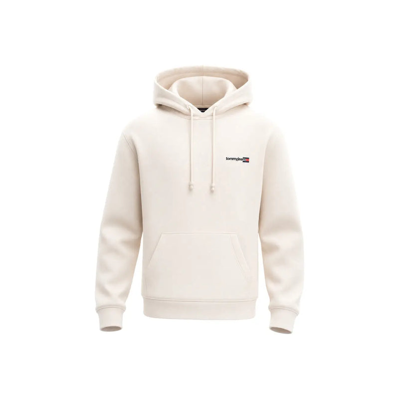 Cream-colored tommy hilfiger jeans men white organic cotton sweatshirt with subtle chest logo and matching drawstrings