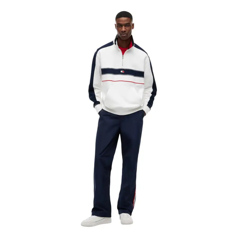 Tommy Hilfiger Veste de survêtement homme en coton biologique blanc et bleu marine avec détails rouges