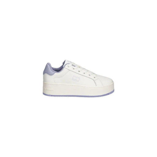 Tommy Hilfiger Jeans white leather women’s sneakers with lavender heel and sole accents