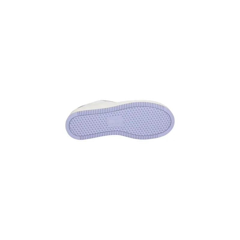 Tommy Hilfiger Jeans white leather women sneakers with lavender textured rubber sole and small center logo