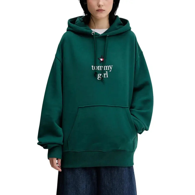 Tommy Hilfiger dark green womens organic cotton hoodie with white logo and star emblem