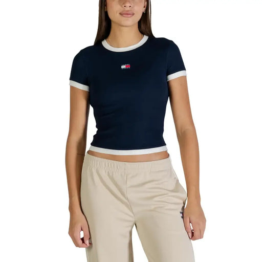 Navy blue Tommy Hilfiger cropped t-shirt with white trim