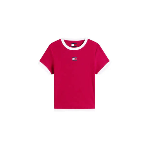 Leuchtendes Rot Tommy Hilfiger kurzärmeliges Damen t-shirt mit Flaggenlogo