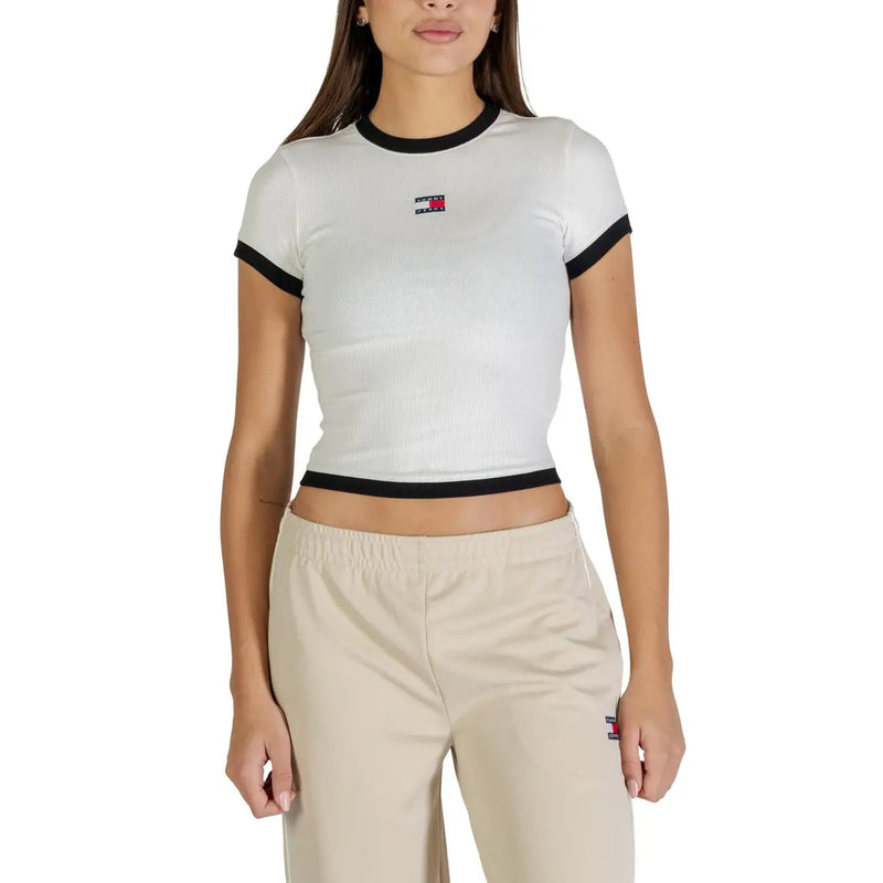 Tommy Hilfiger womens black organic cotton ribbed cropped tee with trim