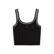 Tommy Hilfiger jeans women black ribbed knit crop top with white trim and small logo in organic cotton