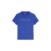Royal blue Tommy Hilfiger Jeans women t-shirt in organic cotton with white logo and sleeve emblem