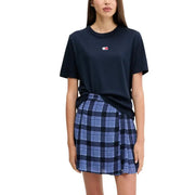 Navy blue Tommy Hilfiger Jeans women organic cotton t-shirt with small embroidered logo on the chest