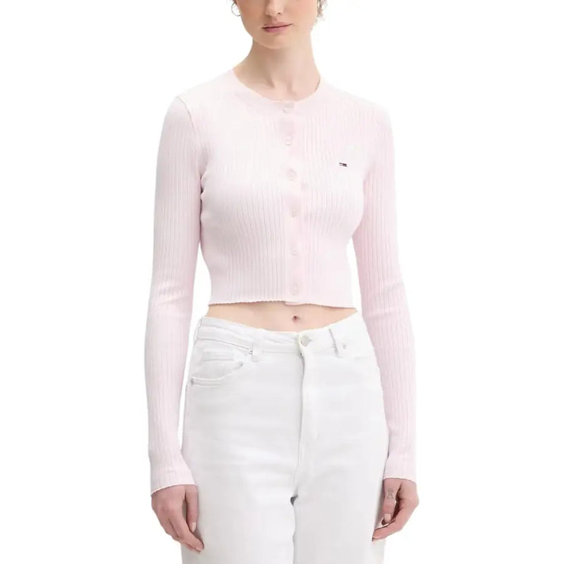 Tommy Hilfiger Jeans rosa gerippter, kurzer Cardigan mit Knöpfen für Damen