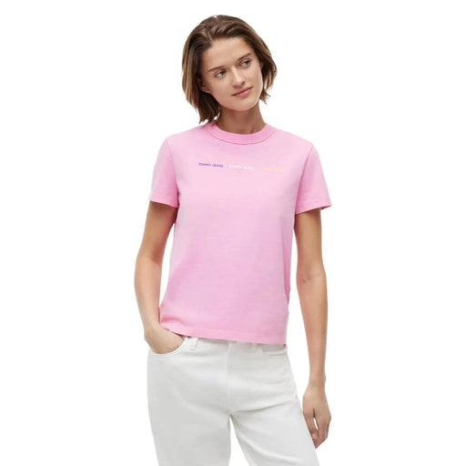Tommy Hilfiger Jeans Rosa Damen-T-Shirt aus Bio-Baumwolle mit dezentem Logodruck auf der Brust