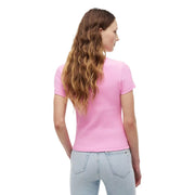 Tommy Hilfiger Jeans women pink ribbed cotton t shirt with short sleeves and crew neck design