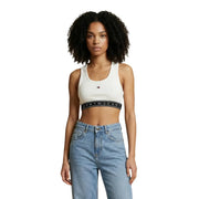 Tommy Hilfiger Jeans women sleeveless round neck white crop top with black band featuring the brand logo