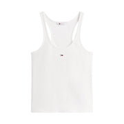 White tommy hilfiger women tank top with cotton straps featuring a small chest logo for casual wear