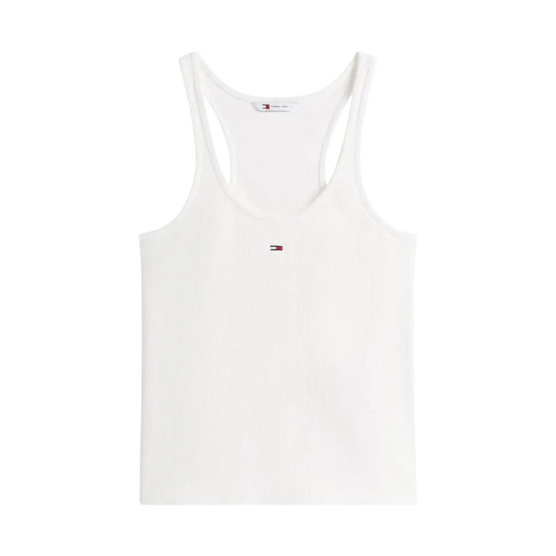 White tommy hilfiger women tank top with cotton straps featuring a small chest logo for casual wear