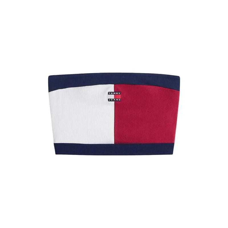 Tommy Hilfiger jeans women top bandeau with ribbed texture in navy white and red organic cotton bordeaux