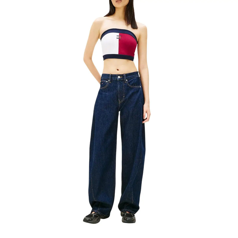 Tommy Hilfiger strapless crop top in navy white red with black trim women organic cotton denim style Bordeaux top