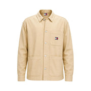 Beige Tommy Hilfiger Herren-Arbeitsjacke aus Bio-Baumwolle mit Kragen, Knopfleiste und zwei großen aufgesetzten Taschen