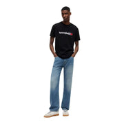 Tommy Hilfiger men black cotton t shirt with round neck and white and red logo on the chest