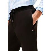 Tommy hilfiger men black cotton joggers with drawstring waistband and subtle logo on the leg