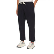 Tommy Hilfiger Schwarze Herren-Fleecehose mit weißem Kordelzug und rot-weiß-blauem Logo am linken Bein (Baumwollmischgewebe)