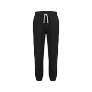 Tommy Hilfiger men black fleece trousers cotton blend with white drawstrings and logo on the thigh