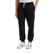 Black tommy hilfiger men fleece trousers cotton blend with white drawstring and subtle logo on thigh front view