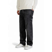 Tommy Hilfiger men black organic cotton jeans dm0dm22566 with dark-wash, cargo pocket, subtle fading, and reinforced stitching